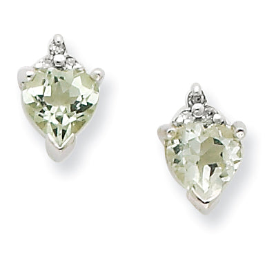 Sterling Silver Green Amethyst & Diamond Heart Post Earrings