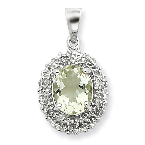 Sterling Silver Rhodium Green Amethyst & Diamond Pendant