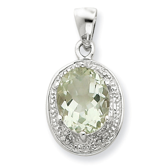 Sterling Silver Rhodium Green Amethyst & Diamond Pendant