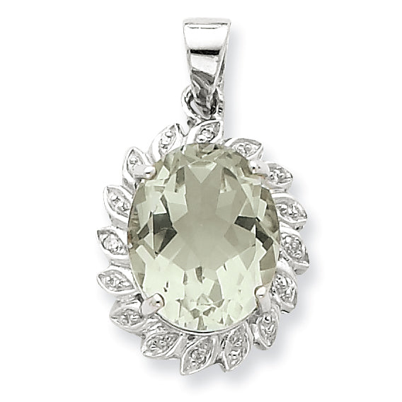 Sterling Silver Rhodium Green Amethyst & Diamond Pendant