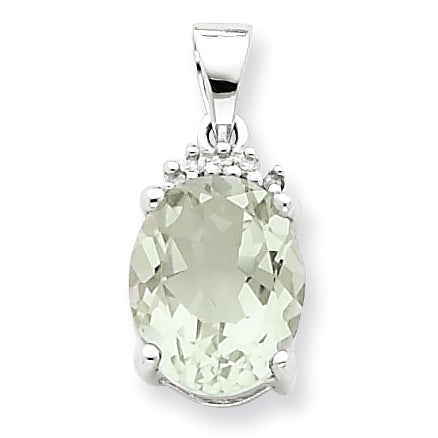 Sterling Silver Rhodium Green Amethyst & Diamond Pendant