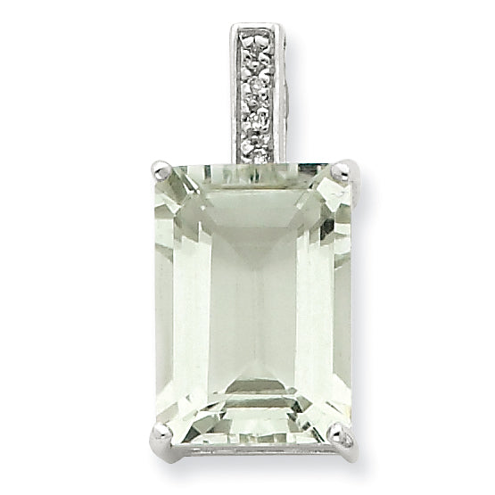 Sterling Silver Emerald-cut Green Amethyst & Diamond Pendant