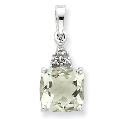 Sterling Silver Rhodium Green Amethyst & Diamond Pendant