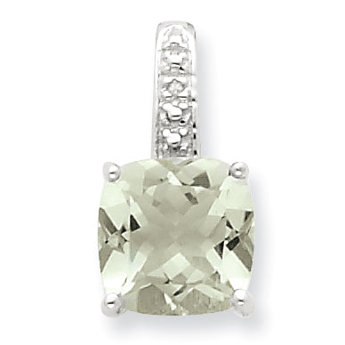 Sterling Silver Rhodium Green Amethyst & Diamond Pendant