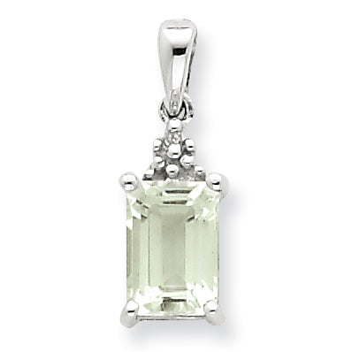 Sterling Silver Rhodium Green Amethyst & Diamond Pendant