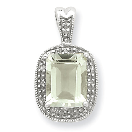 Sterling Silver Rhodium Green Amethyst & Diamond Pendant