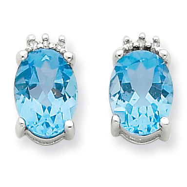 Sterling Silver Oval SW Blue Topaz & Diamond Post Earrings