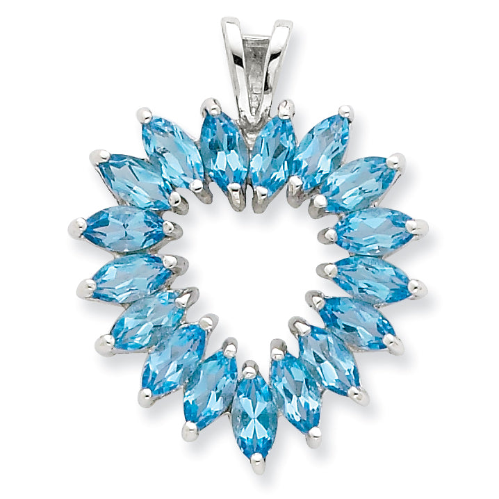 Sterling Silver Rhodium Marquise Swiss Blue Topaz Heart Pendant