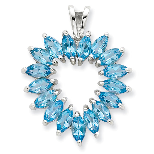 Sterling Silver Rhodium Marquise Swiss Blue Topaz Heart Pendant