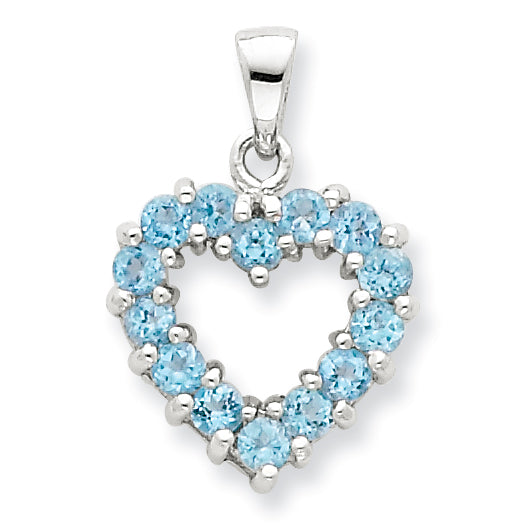 Sterling Silver Rhodium Light Swiss Blue Topaz Heart Pendant