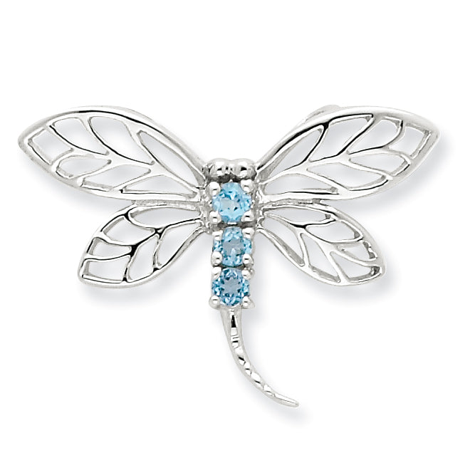 Sterling Silver Rhodium Lt Sw Blue Topaz Dragonfly Pendant