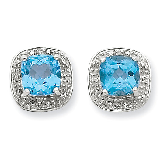 Sterling Silver Lt Swiss Blue Topaz & Diamond Post Earrings