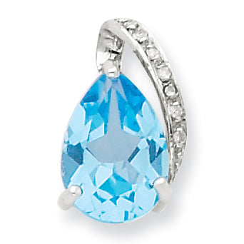 Sterling Silver Rhodium Pear Swiss Blue Topaz Pendant