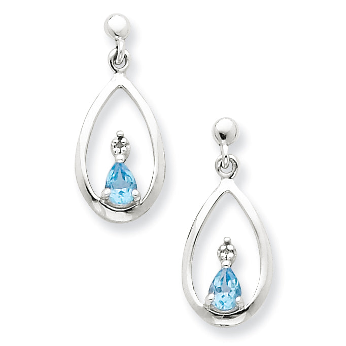 Sterling Silver SW Blue Topaz & Diamond Post Earrings