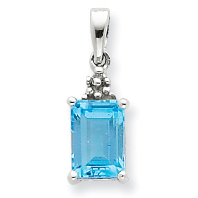 Sterling Silver Rhodium Lt Sw Blue Topaz  & Diamond Pendant