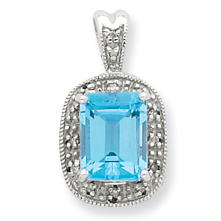 Sterling Silver Lt Sw Blue Topaz & Diamond Pendant