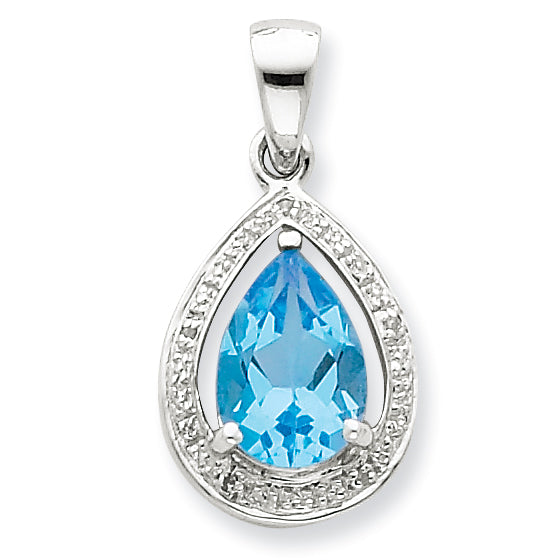 Sterling Silver Light Swiss Blue Topaz & Diamond Pendant