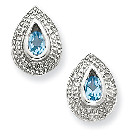 Sterling Silver Lt Swiss Blue Topaz & Diamond Post Earrings