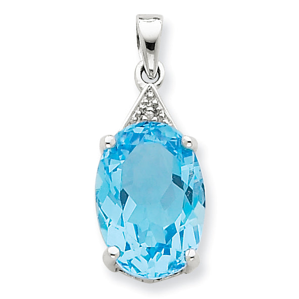 Sterling Silver Rhodium Light Swiss Blue Topaz Diamond Pendant