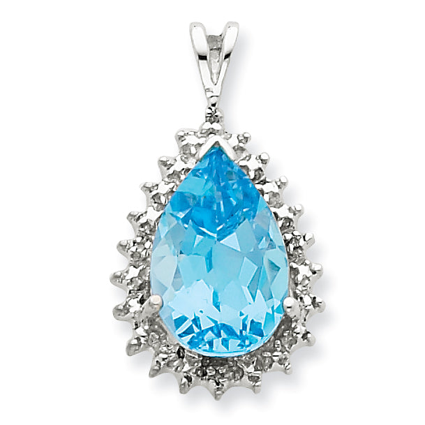 Sterling Silver Light Swiss Blue Topaz Diamond Pendant