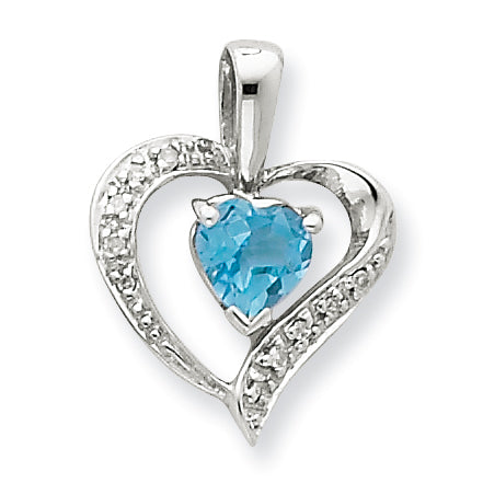 Sterling Silver Heart Swiss Blue Topaz & Diamond Heart Pendant