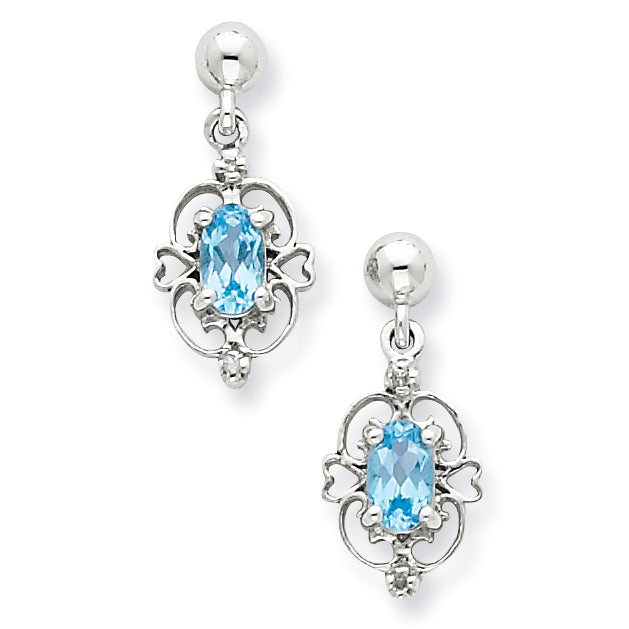 Sterling Silver Pear SW Blue Topaz & Diamond Post Earrings