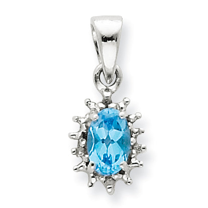 Sterling Silver Rhodium Lt Swiss Blue Topaz & Diamond Pendant