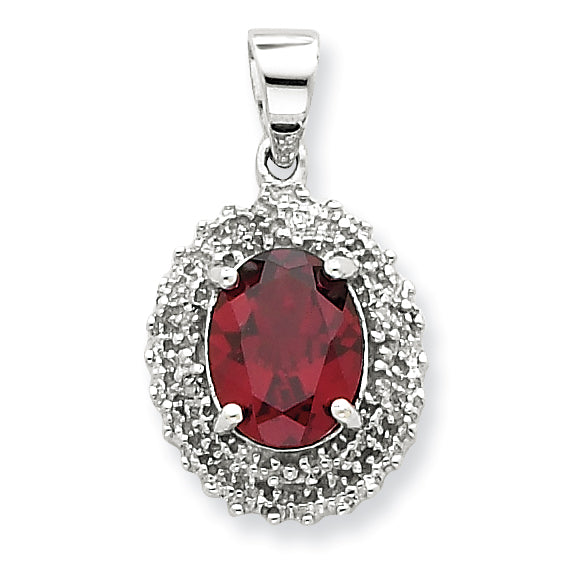 Sterling Silver Rhodium Garnet & Diamond Pendant