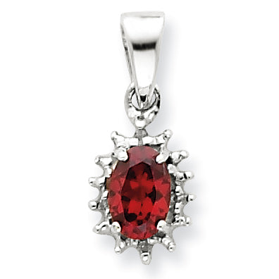 Sterling Silver Rhodium Garnet & Diamond Pendant