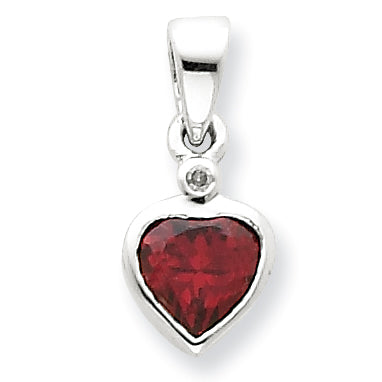 Sterling Silver Rhodium Garnet Diamond Pendant