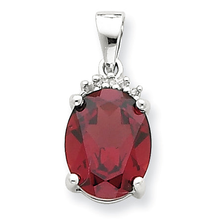 Sterling Silver Rhodium Garnet & Diamond Pendant