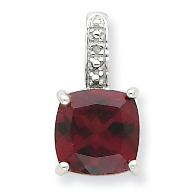 Sterling Silver Rhodium Garnet & Diamond Pendant