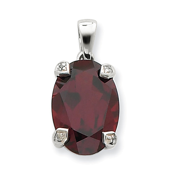 Sterling Silver Rhodium Garnet & Diamond Pendant