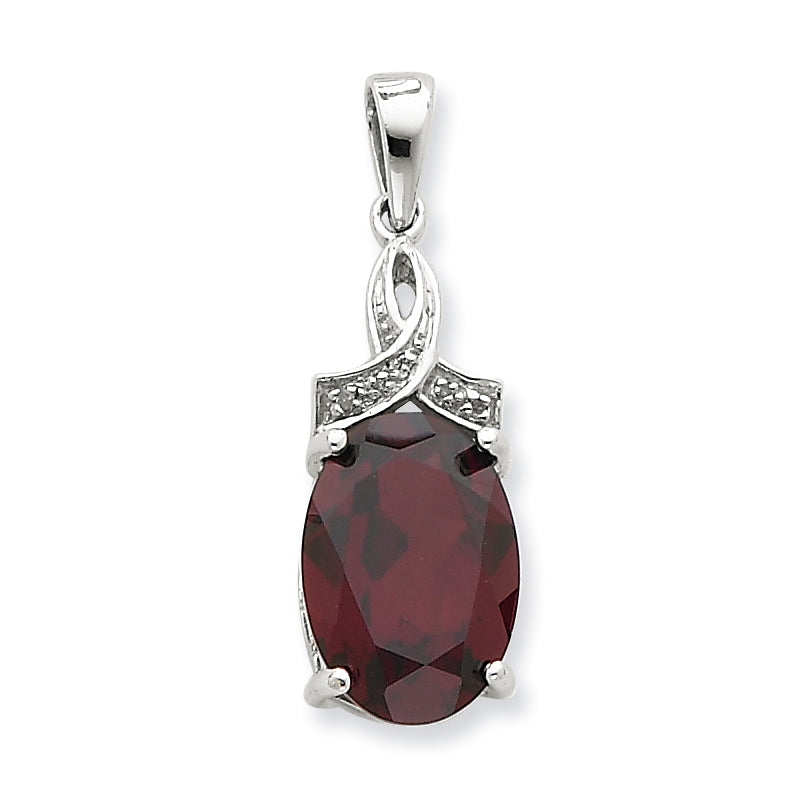 Sterling Silver Rhodium Garnet & Diamond Pendant