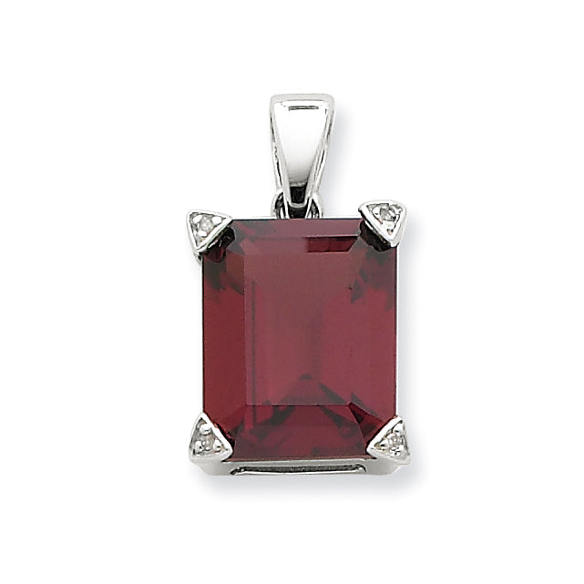 Sterling Silver Rhodium Garnet Diamond Pendant