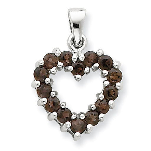 Sterling Silver Rhodium Smokey Quartz Heart Pendant