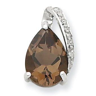 Sterling Silver Rhodium Pear Smokey Quartz Pendant