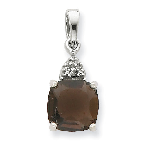 Sterling Silver Rhodium Smokey Quartz & Diamond Pendant