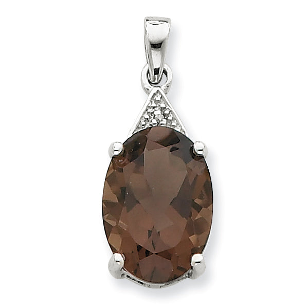 Sterling Silver Rhodium Smokey Quartz & Diamond Pendant