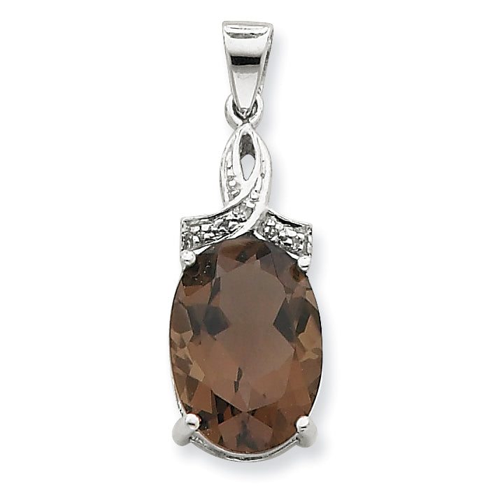 Sterling Silver Rhodium Smokey Quartz & Diamond Pendant