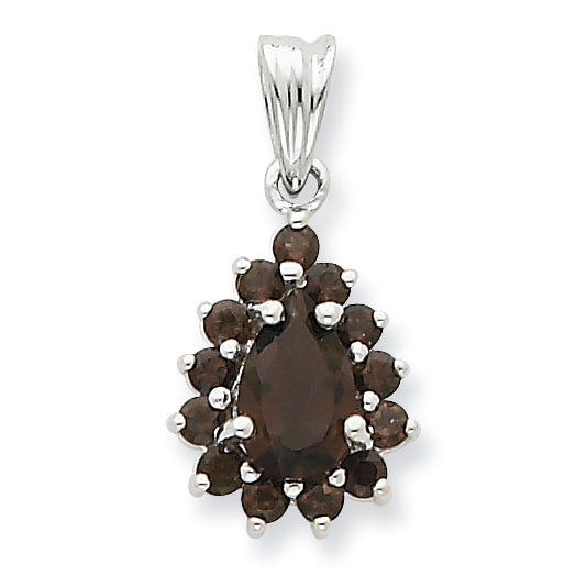 Sterling Silver Rhodium Smokey Quartz Pendant