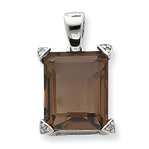 Sterling Silver Rhodium Smokey Quartz Diamond Pendant