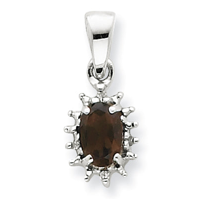 Sterling Silver Rhodium Smokey Quartz & Diamond Pendant