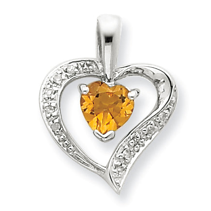 Sterling Silver Rhodium Heart Peridot & Diamond Heart Pendant