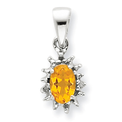 Sterling Silver Rhodium Citrine & Diamond Pendant