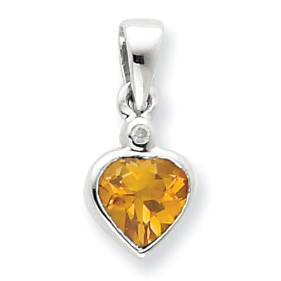 Sterling Silver Rhodium Citrine Diamond Pendant