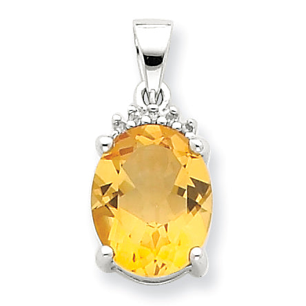 Sterling Silver Rhodium Citrine & Diamond Pendant