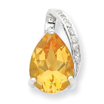 Sterling Silver Rhodium Pear Citrine Pendant