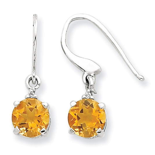 Stelring Silver Rhodium Round Citrine & Diamond Wire Earrings
