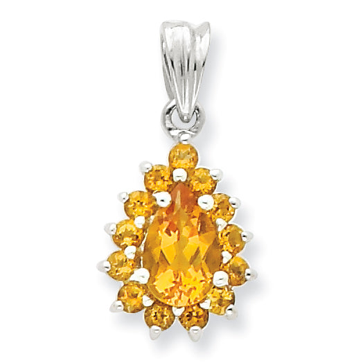 Sterling Silver Rhodium Citrine Pear-shaped Pendant